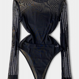 Cuerpo Transparente Antonella con Mangas Largas y Brillos