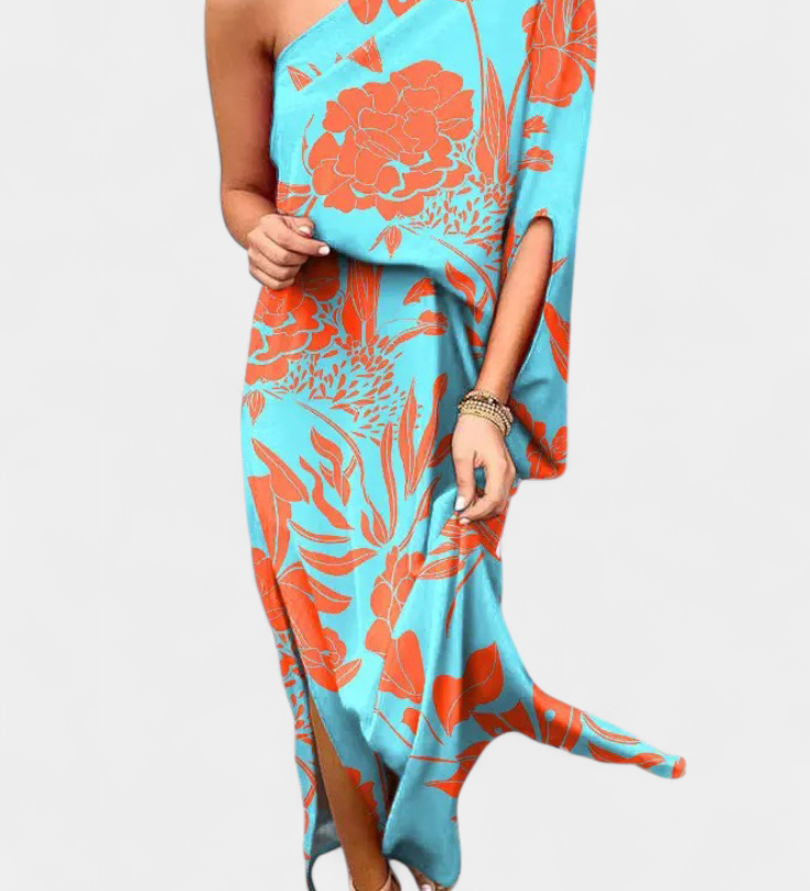 Vestido Carlena de Un Hombro con Estampado Romántico