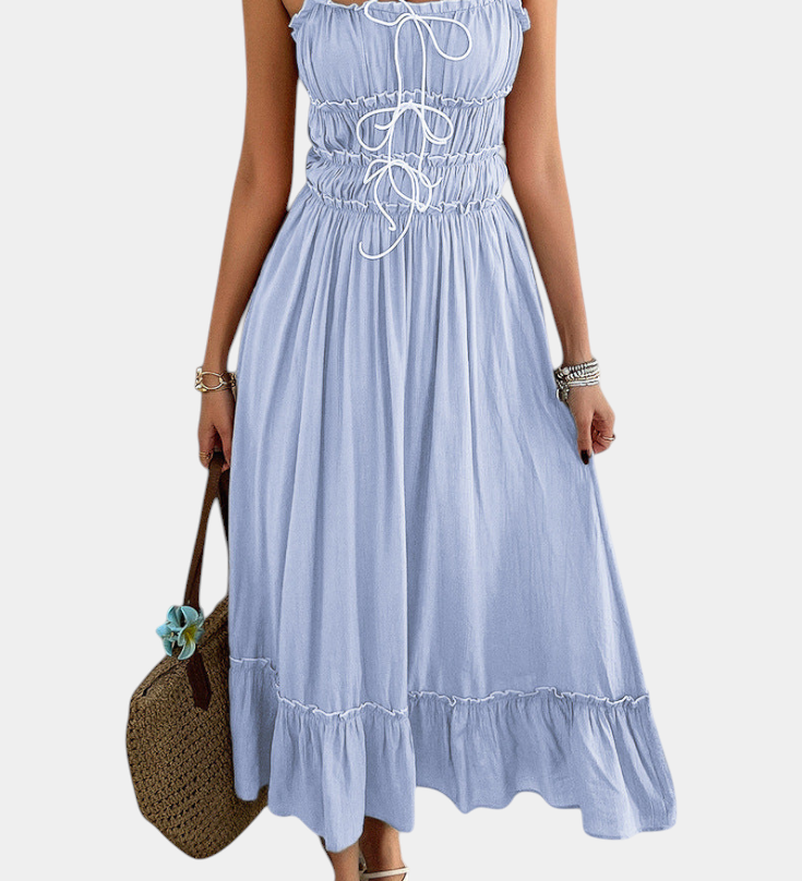 Vestido A-Line con Tirantes Luz y Dobladillo Volante