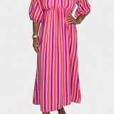Vestido Midi Ercilia con Estampado Vibrante y Mangas Abullonadas