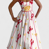 Vestido Vintage Maricela con Tirantes y Estampado de Sardinas