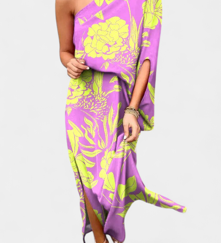 Vestido Carlena de Un Hombro con Estampado Romántico