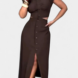 Vestido Midi Griselda con Botones y Cintura Abierta