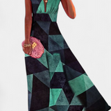 Vestido Salma A-Line con Estampado Minimalista y Escote en V