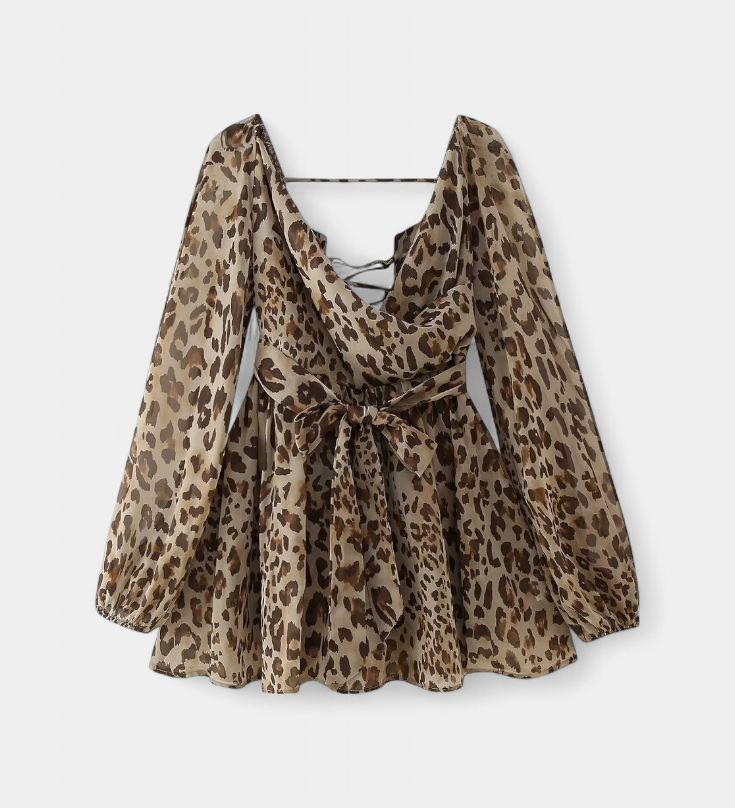 Vestido Mini Skylar con Escote en V y Mangas Ligeras