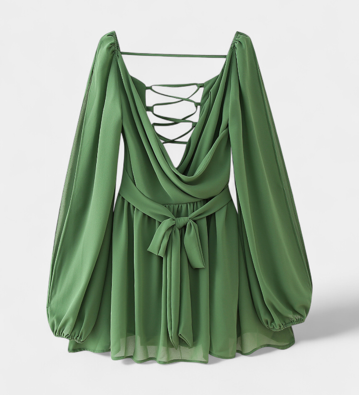 Vestido Mini Skylar con Escote en V y Mangas Ligeras