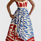 Vestido Vintage Maricela con Tirantes y Estampado de Sardinas