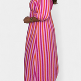 Vestido Midi Ercilia con Estampado Vibrante y Mangas Abullonadas