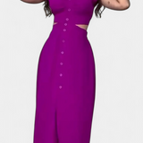 Vestido Midi Griselda con Botones y Cintura Abierta