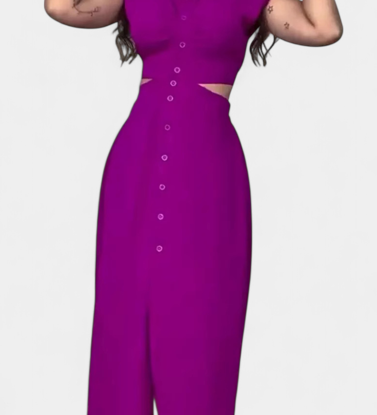 Vestido Midi Griselda con Botones y Cintura Abierta