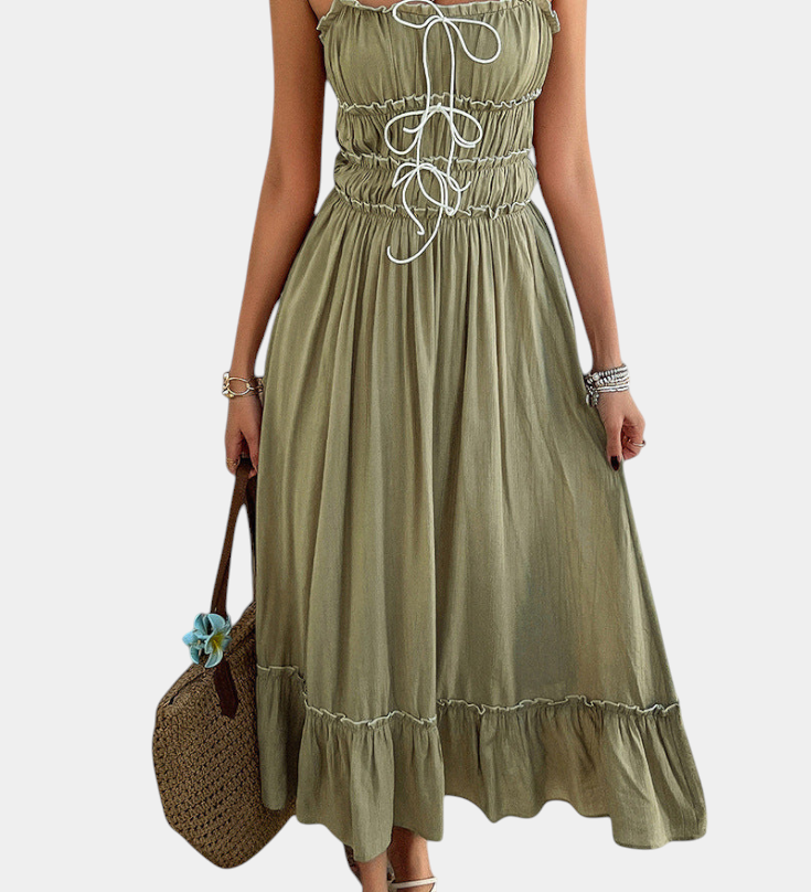 Vestido A-Line con Tirantes Luz y Dobladillo Volante