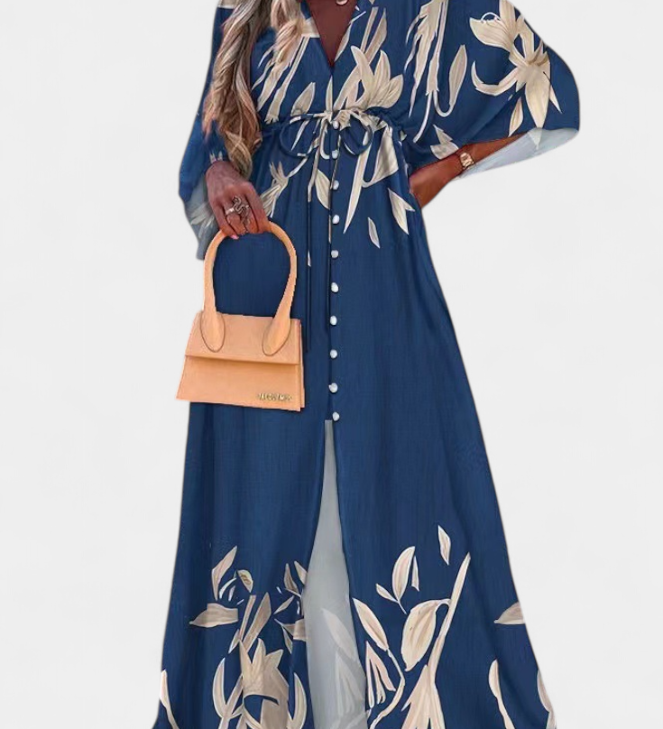 Vestido Maxi Joelle Arcoíris con Escote en V y Mangas Murciélago