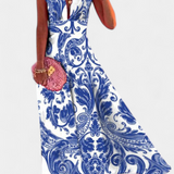 Vestido Salma A-Line con Estampado Minimalista y Escote en V