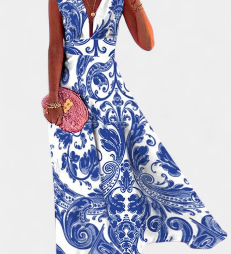 Vestido Salma A-Line con Estampado Minimalista y Escote en V