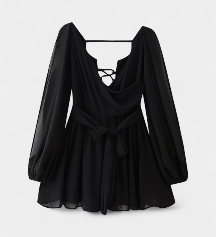 Vestido Mini Skylar con Escote en V y Mangas Ligeras