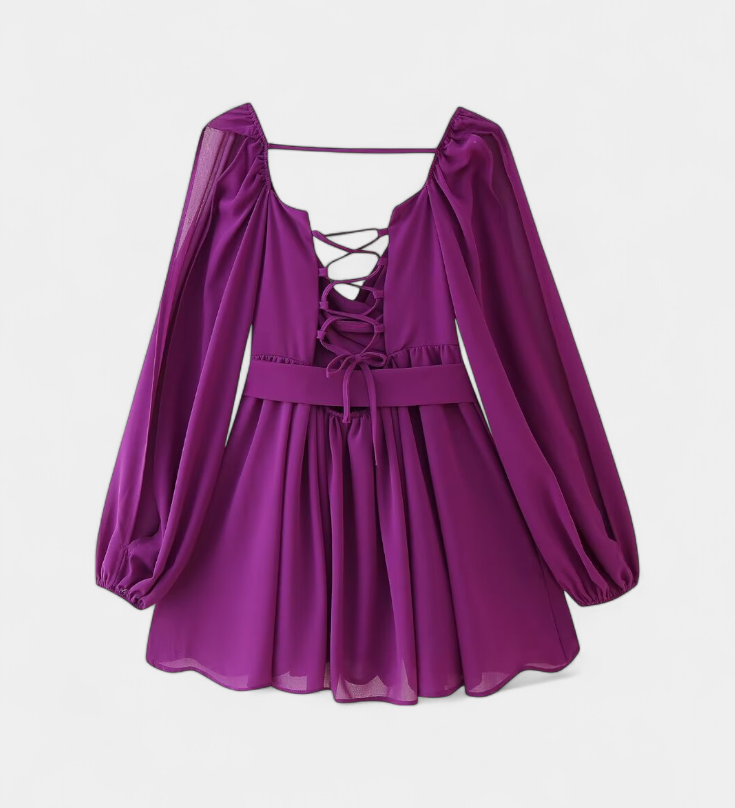 Vestido Mini Skylar con Escote en V y Mangas Ligeras
