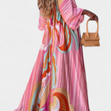 Vestido Maxi Joelle Arcoíris con Escote en V y Mangas Murciélago