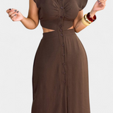 Vestido Midi Griselda con Botones y Cintura Abierta