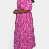 Vestido Midi Ercilia con Estampado Vibrante y Mangas Abullonadas