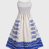 Vestido Vintage Maricela con Tirantes y Estampado de Sardinas