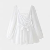 Vestido Mini Skylar con Escote en V y Mangas Ligeras