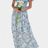 Vestido Maxi Floral Amara con Escote en V y Mangas de Volante