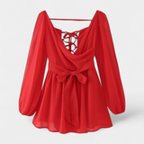 Vestido Mini Skylar con Escote en V y Mangas Ligeras