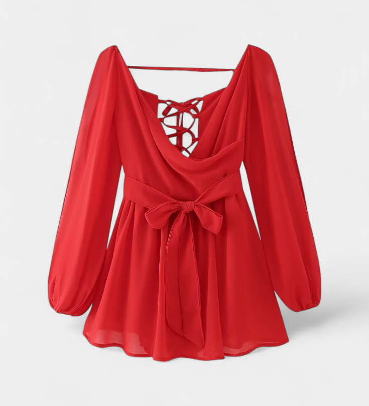 Vestido Mini Skylar con Escote en V y Mangas Ligeras