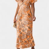 Vestido Triana con Estampado Abstracto y Escote en V