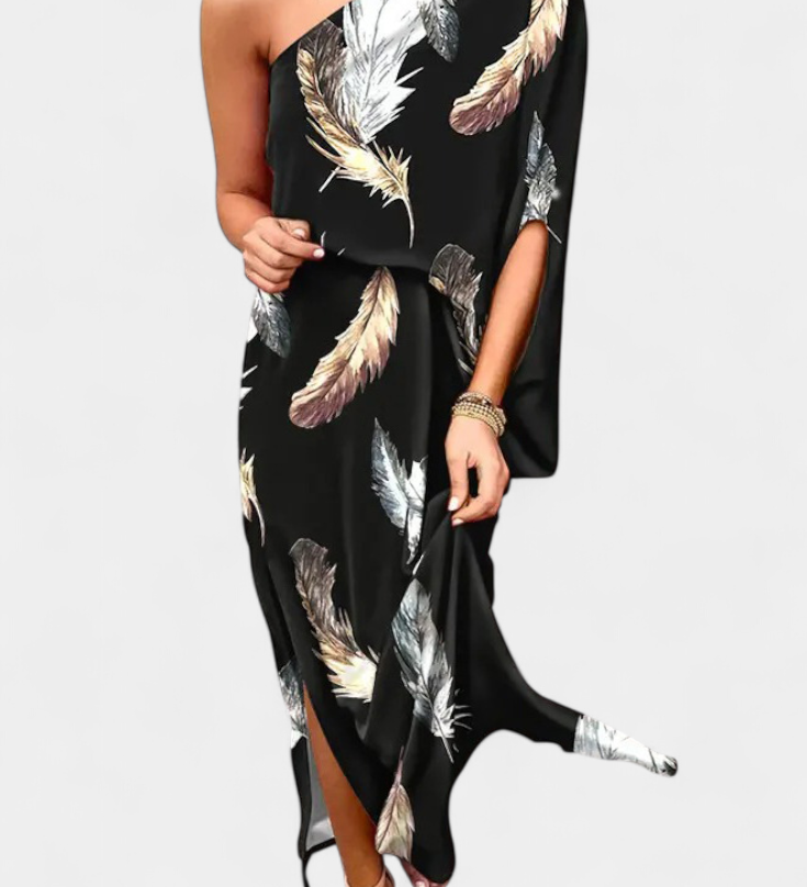 Vestido Carlena de Un Hombro con Estampado Romántico