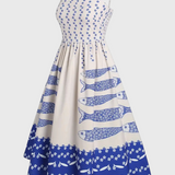 Vestido Vintage Maricela con Tirantes y Estampado de Sardinas