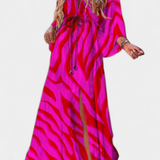 Vestido Maxi Joelle Arcoíris con Escote en V y Mangas Murciélago