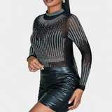 Cuerpo Transparente Antonella con Mangas Largas y Brillos