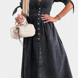 Vestido Midi Adelina de Denim con Botones y Escote en V