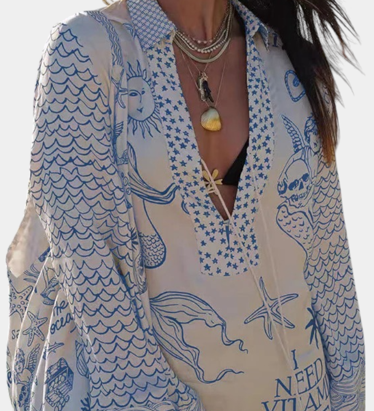 Amalia Conjunto Camisero Estampado con Short Elástico