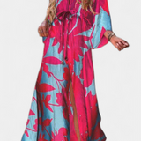 Vestido Maxi Joelle Arcoíris con Escote en V y Mangas Murciélago