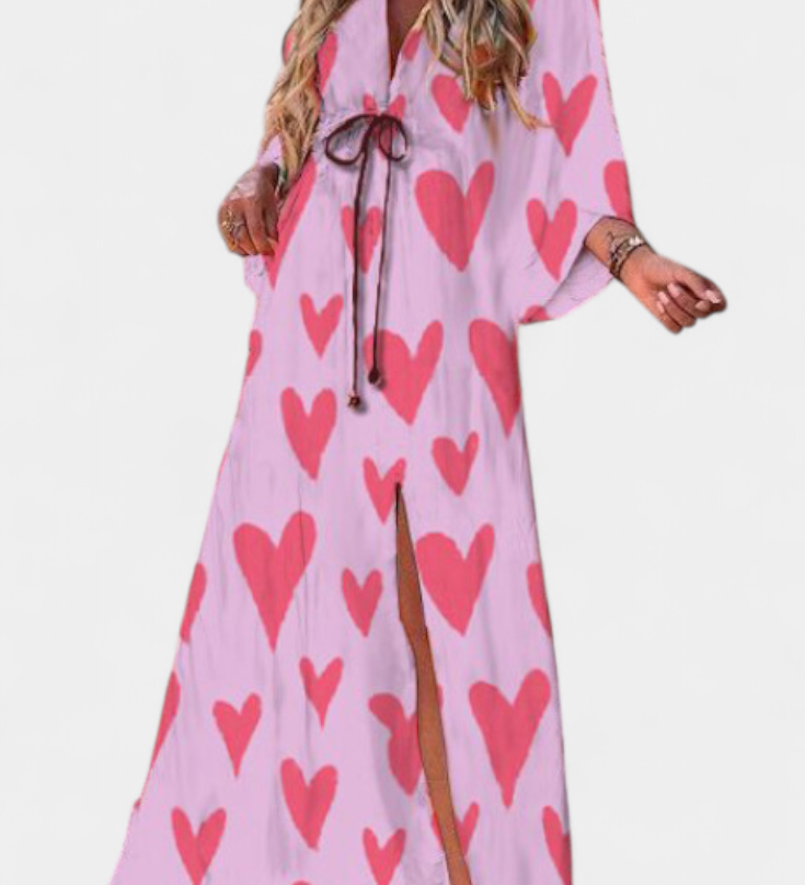 Vestido Maxi Joelle Arcoíris con Escote en V y Mangas Murciélago