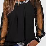 Blusa Floral Elegante con Mangas de Tul y Acentos de Strass