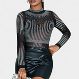 Cuerpo Transparente Antonella con Mangas Largas y Brillos