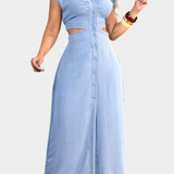 Vestido Midi Griselda con Botones y Cintura Abierta