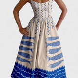 Vestido Vintage Maricela con Tirantes y Estampado de Sardinas
