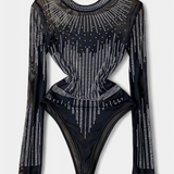 Cuerpo Transparente Antonella con Mangas Largas y Brillos