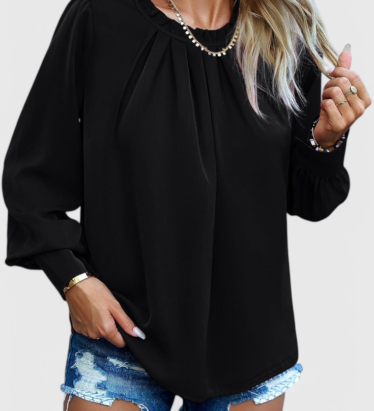 Blusa Dottie de Manga Larga con Cuello de Encaje