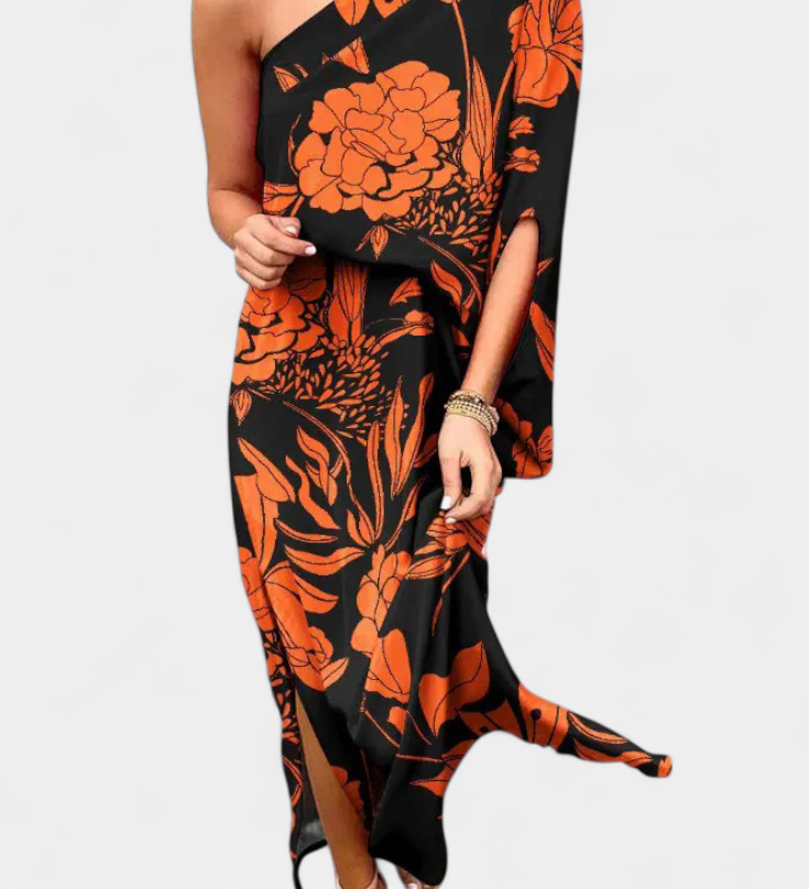 Vestido Carlena de Un Hombro con Estampado Romántico
