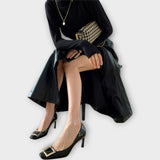 Sandalias Elegantes Lucie con Tacón Medio y Punta Cuadrada