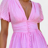 Vestido Maxi Mélia con Escote en V y Mangas Abullonadas