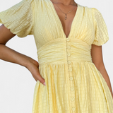 Vestido Maxi Mélia con Escote en V y Mangas Abullonadas