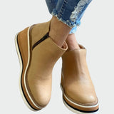 Celia | Elegantes Botines Camel De Cuero Con Plataforma
