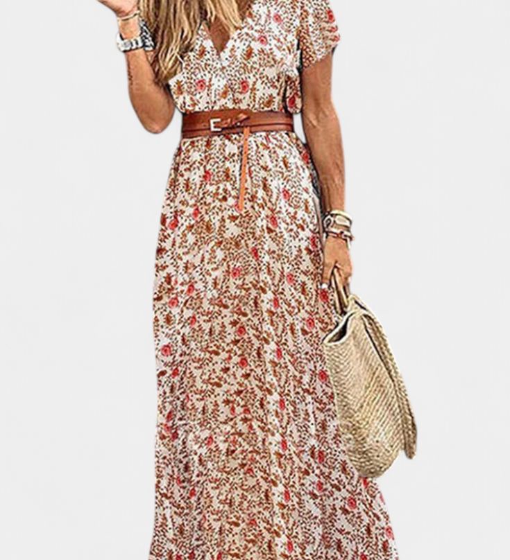 Vestido Boho de Verano Anfisa con Cinturón y Escote en V