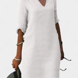 Vestido Elowen con escote en V y mangas tres cuartos